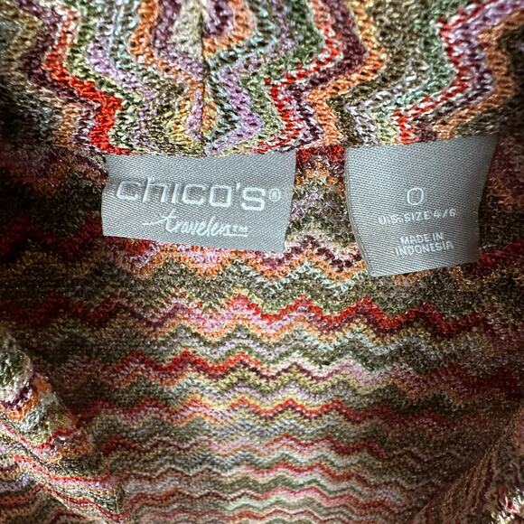 Chicos Travelers Lightweight Open Cardigan 3/4 Sleeves Chevron Size 0 Small 4/6 - Picture 4 of 5